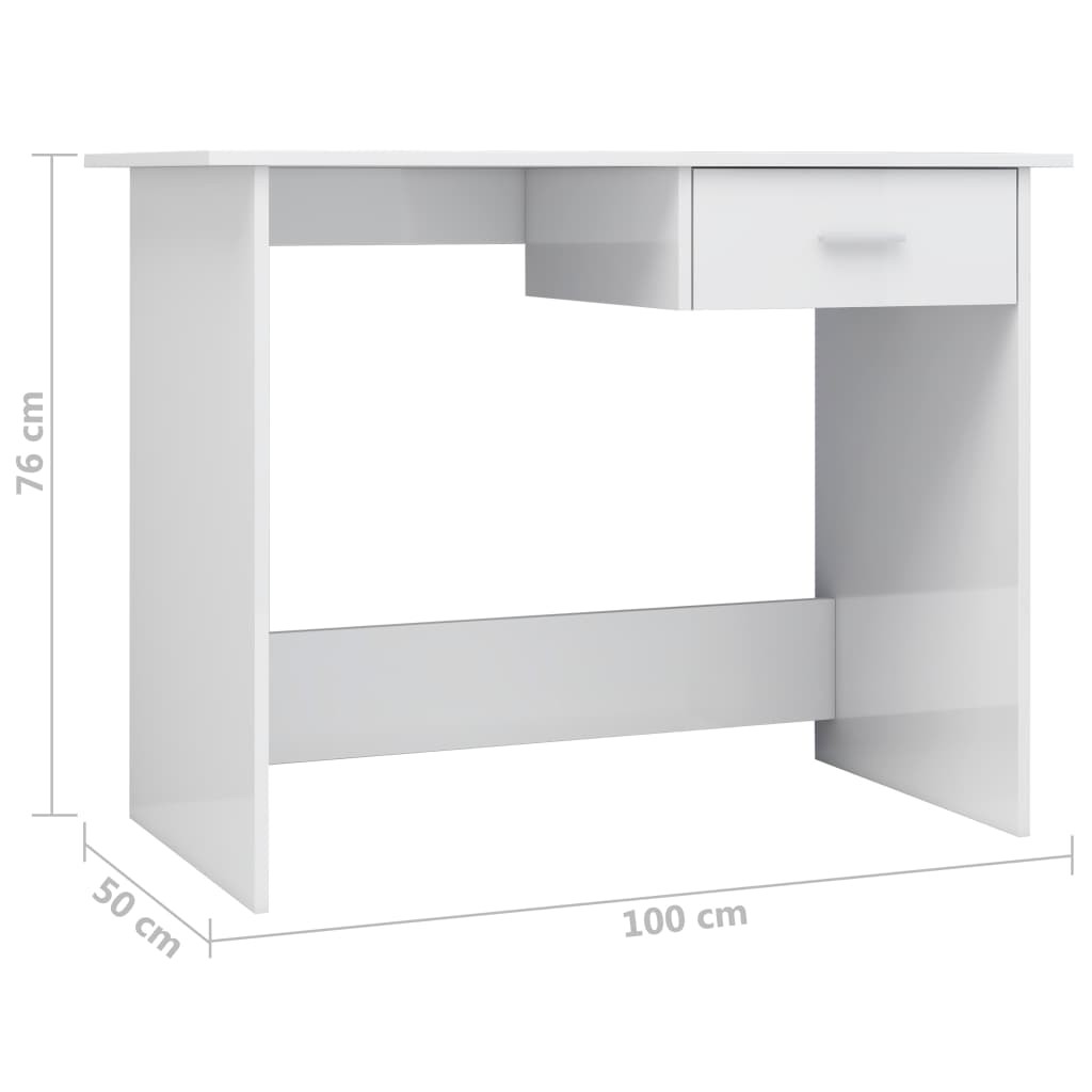 Desk High Gloss White 100x50x76 cm Chipboard